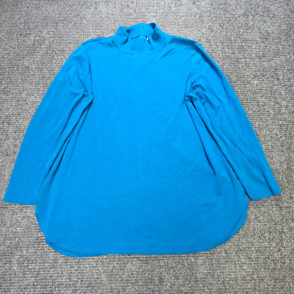 Chico's Mock Neck Tunic Top Women's Size 3 (XL) Blue Pima Cotton Long Sleeve